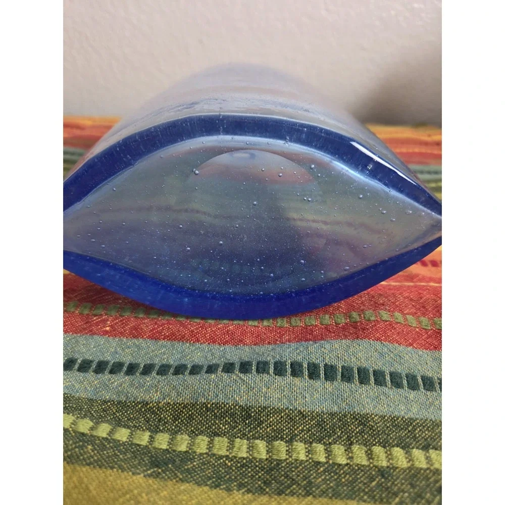 Toshichi Iwata style hand blown blue glass bottle Minimalist